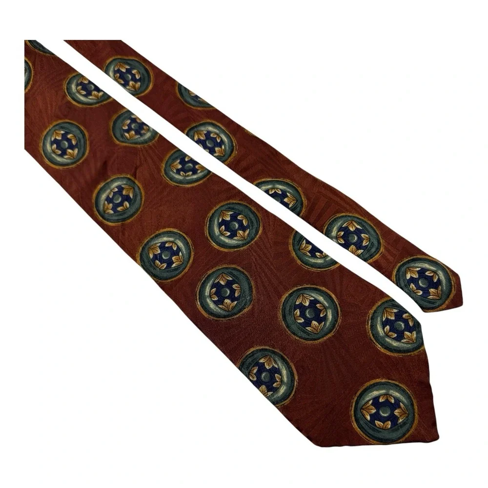 Pattinni Uomo USA 100% Silk Tie Bronze Abstract Circle Design‎ Size 3.75